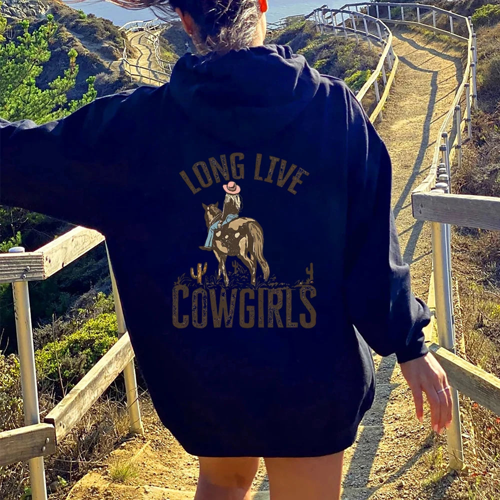 Long Live Cowgirls Hoodie Western Desert Hooded Sweatshirt Vintage Cactus Cowgirl Pullover Wild West Country Girl Trendy Hoodies