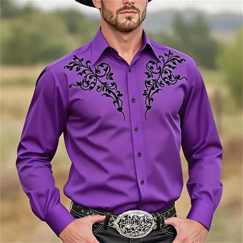 Men's Western denim shirt, comfortable and soft men's clothing, long-sleeved shirt, everyday shirt, fashionable button design