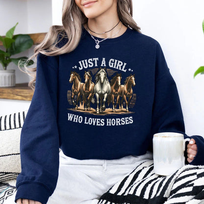 Just A Girl Who Loves Horses Sweatshirt Hoodie Funny Horse Lover Gift Western Boho Pullover Farm Casual Daily Sweatshirt Jumper