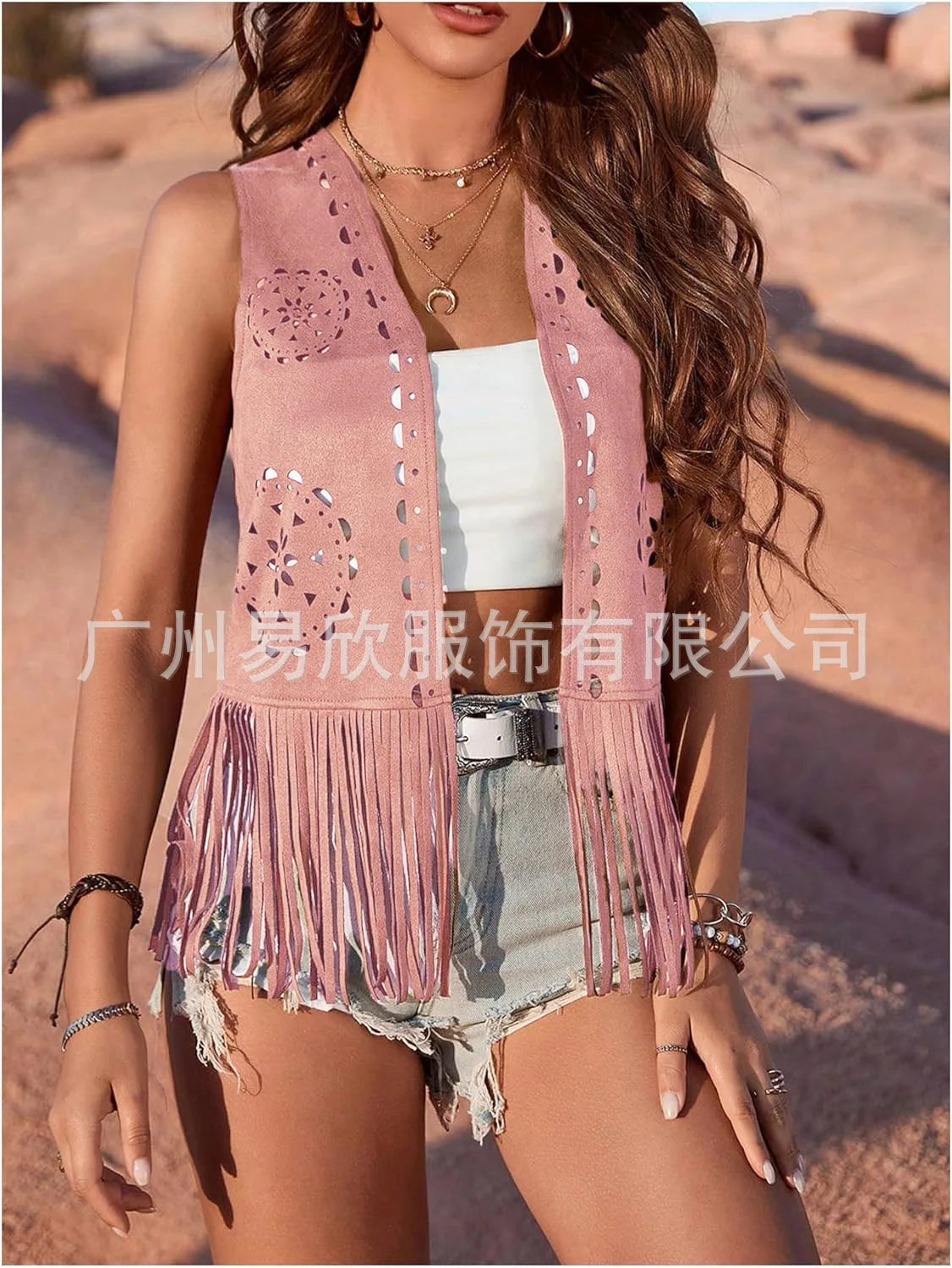 Western Fringe Vest for Women - Vintage Faux Suede Waistcoat with Tassel Trim, Boho Hippie Open Front Sleeveless Jacket