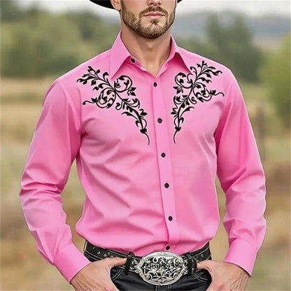 Men's Western denim shirt, comfortable and soft men's clothing, long-sleeved shirt, everyday shirt, fashionable button design