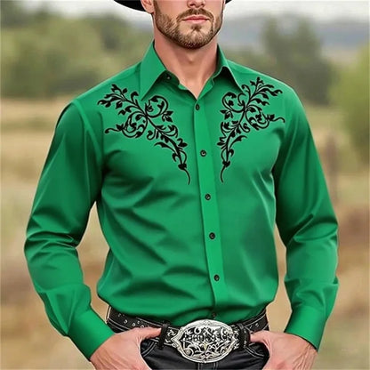 Men's Western denim shirt, comfortable and soft men's clothing, long-sleeved shirt, everyday shirt, fashionable button design