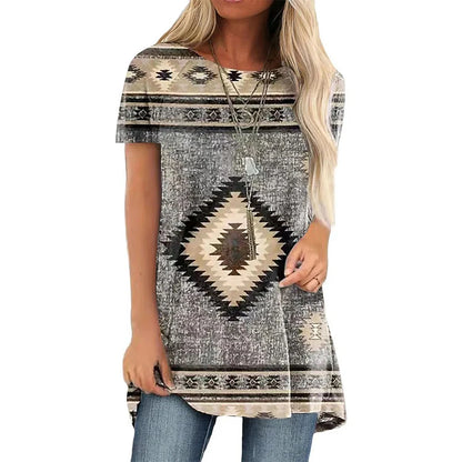Western Ethnic Style T-shirt 3D Print Geometry Streetwear Women Retro Tunic T Shirts Y2K Tops Tees Woman Girl Oversized Clothing