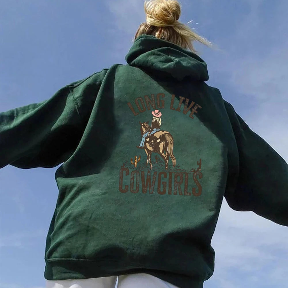 Long Live Cowgirls Hoodie Western Desert Hooded Sweatshirt Vintage Cactus Cowgirl Pullover Wild West Country Girl Trendy Hoodies