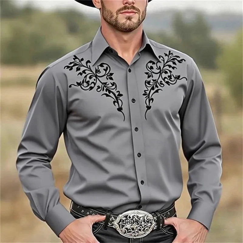 Men's Western denim shirt, comfortable and soft men's clothing, long-sleeved shirt, everyday shirt, fashionable button design