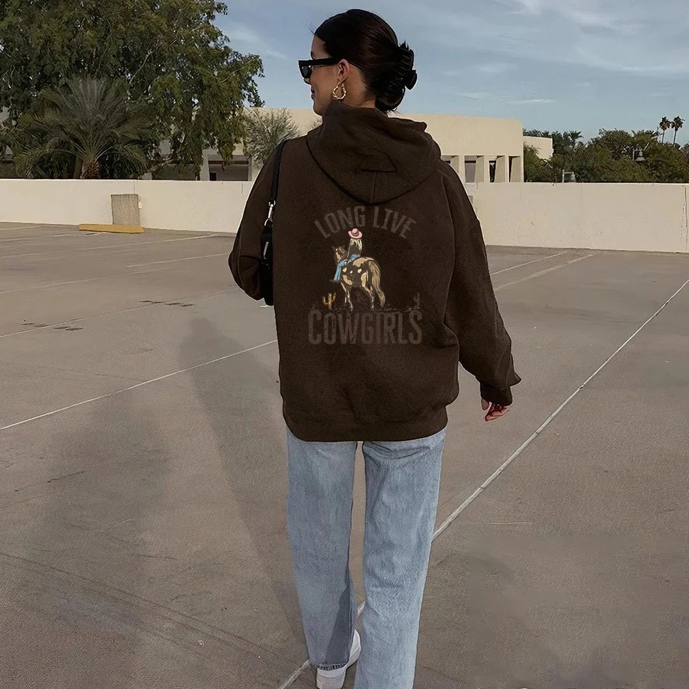 Long Live Cowgirls Hoodie Western Desert Hooded Sweatshirt Vintage Cactus Cowgirl Pullover Wild West Country Girl Trendy Hoodies