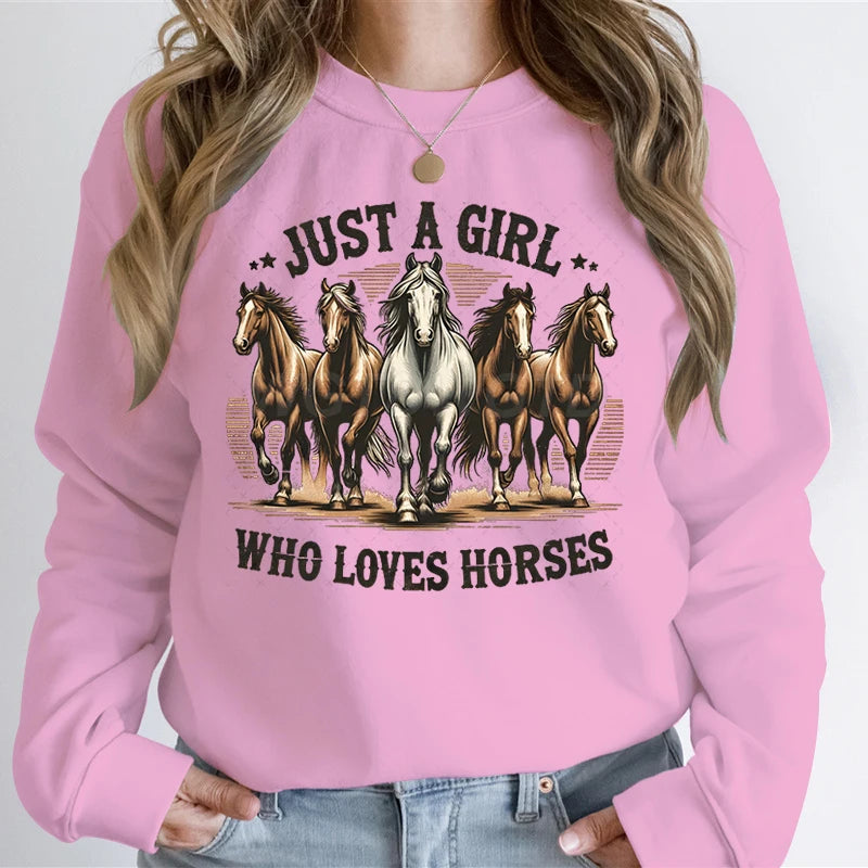 Just A Girl Who Loves Horses Sweatshirt Hoodie Funny Horse Lover Gift Western Boho Pullover Farm Casual Daily Sweatshirt Jumper