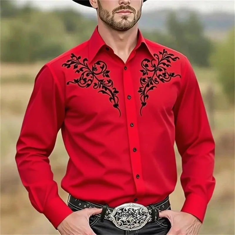 Men's Western denim shirt, comfortable and soft men's clothing, long-sleeved shirt, everyday shirt, fashionable button design