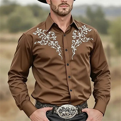 Men's Western denim shirt, comfortable and soft men's clothing, long-sleeved shirt, everyday shirt, fashionable button design