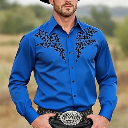 Men's Western denim shirt, comfortable and soft men's clothing, long-sleeved shirt, everyday shirt, fashionable button design