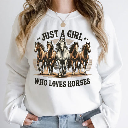 Just A Girl Who Loves Horses Sweatshirt Hoodie Funny Horse Lover Gift Western Boho Pullover Farm Casual Daily Sweatshirt Jumper