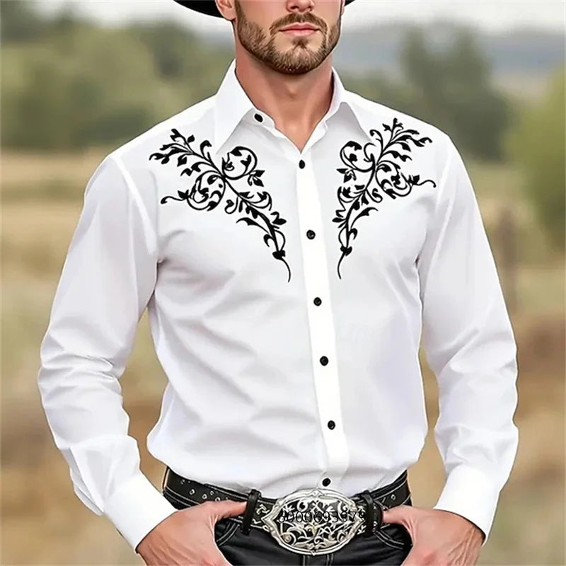 Men's Western denim shirt, comfortable and soft men's clothing, long-sleeved shirt, everyday shirt, fashionable button design