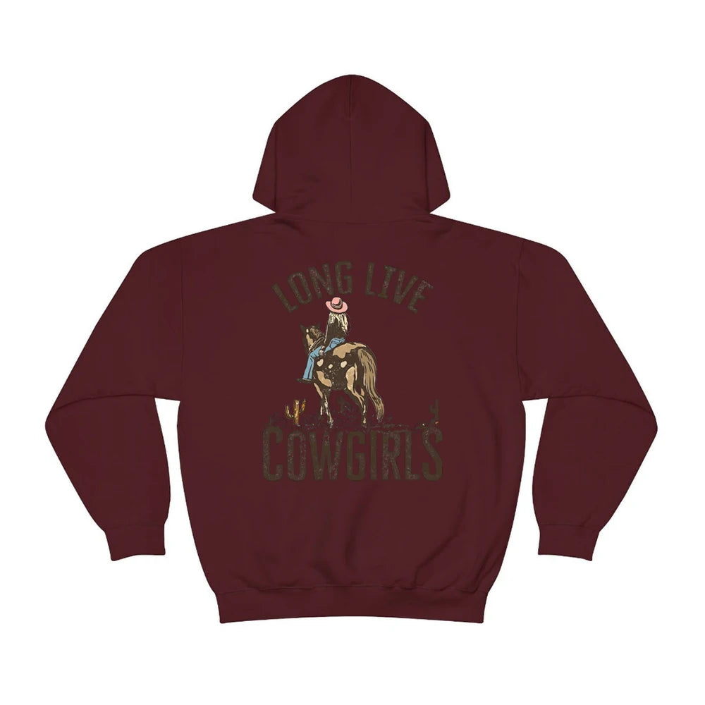 Long Live Cowgirls Hoodie Western Desert Hooded Sweatshirt Vintage Cactus Cowgirl Pullover Wild West Country Girl Trendy Hoodies